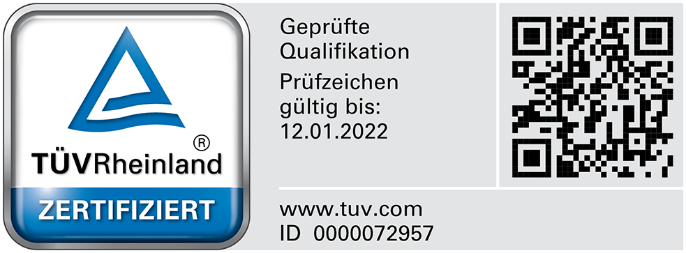 TÜV Zertifikat Prüfzeichennummer: 0000072957